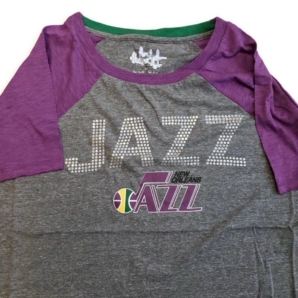 NBA Womens Plus 1X New Orleans Jazz Throwback Conference T-Shirt Heather Grey - Picture 2 of 5